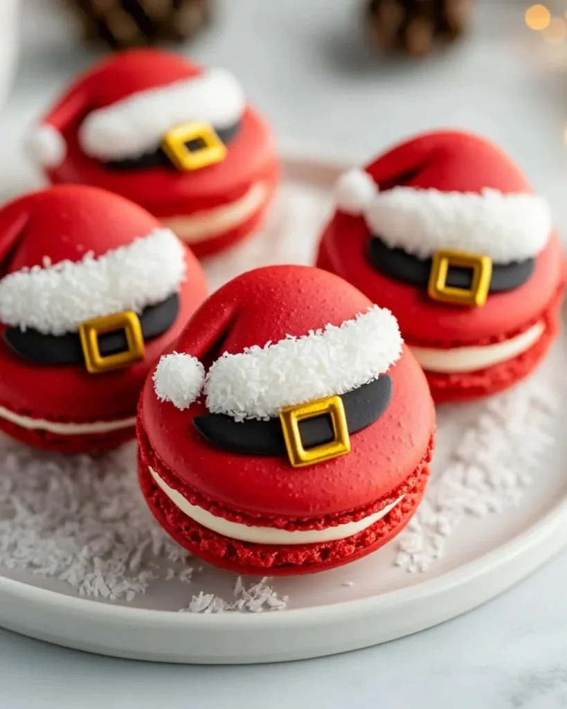 Festive Santa Claus Macarons decorated for the holiday season