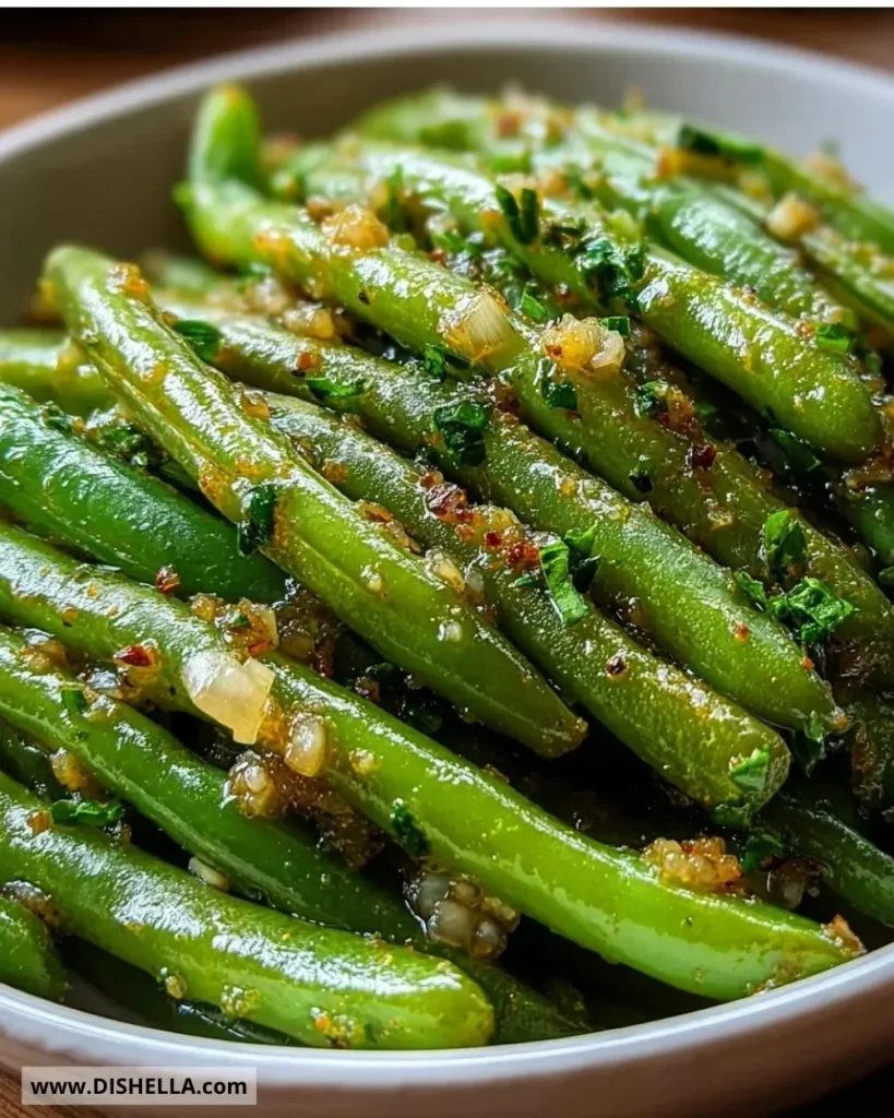 Savory garlic butter green beans with a rich, buttery flavor.