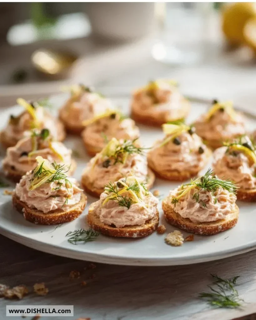 Creamy smoked salmon mousse served in a elegant dish with garnishes.