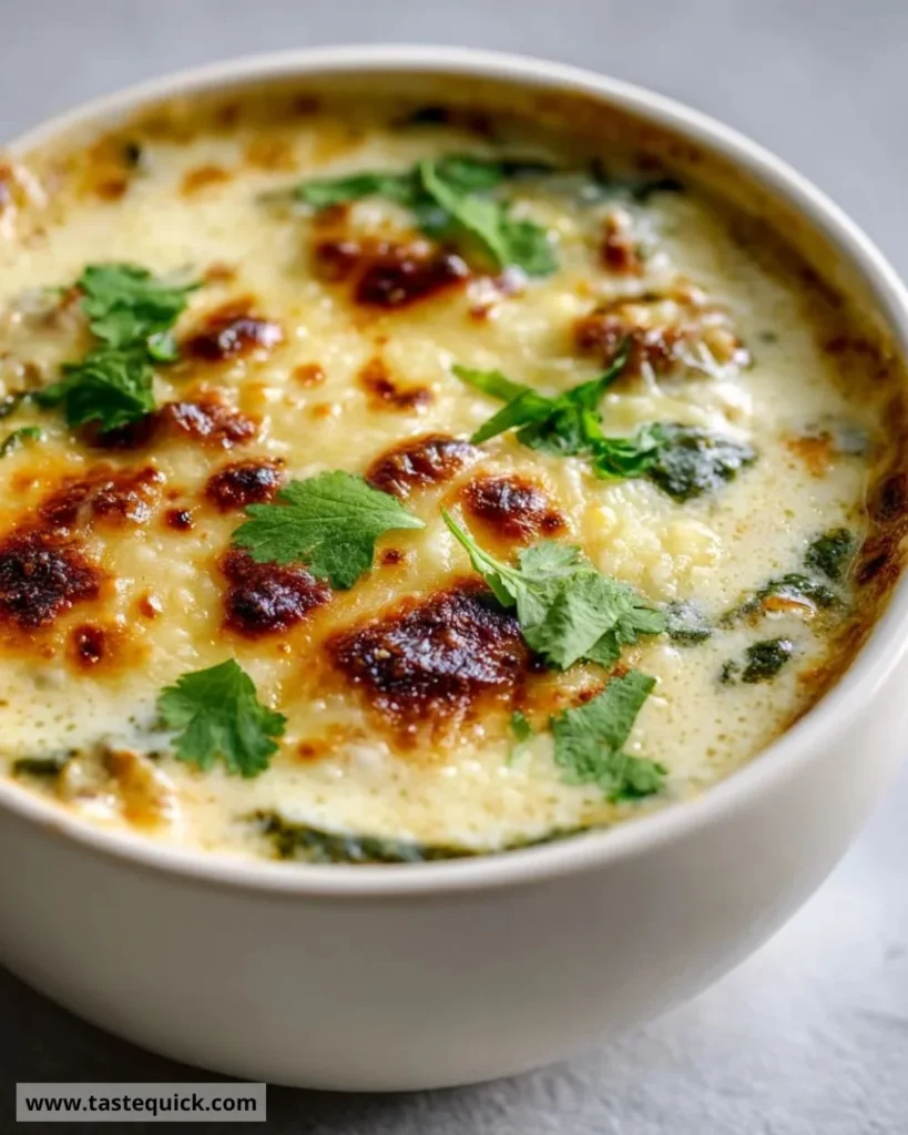 Delicious stuffed chile soup garnished with fresh herbs and spices.