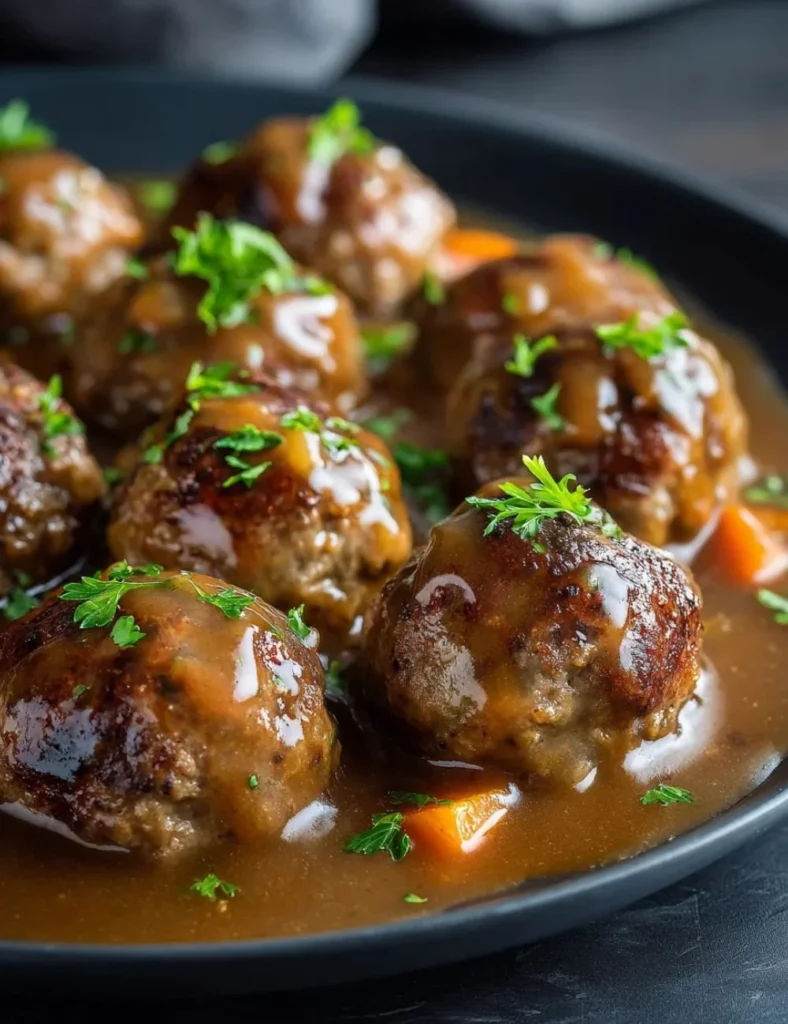 Delicious stuffed meatballs in rich Guinness gravy, served hot.