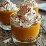 Colorful Thanksgiving dessert cups filled with seasonal treats and toppings.