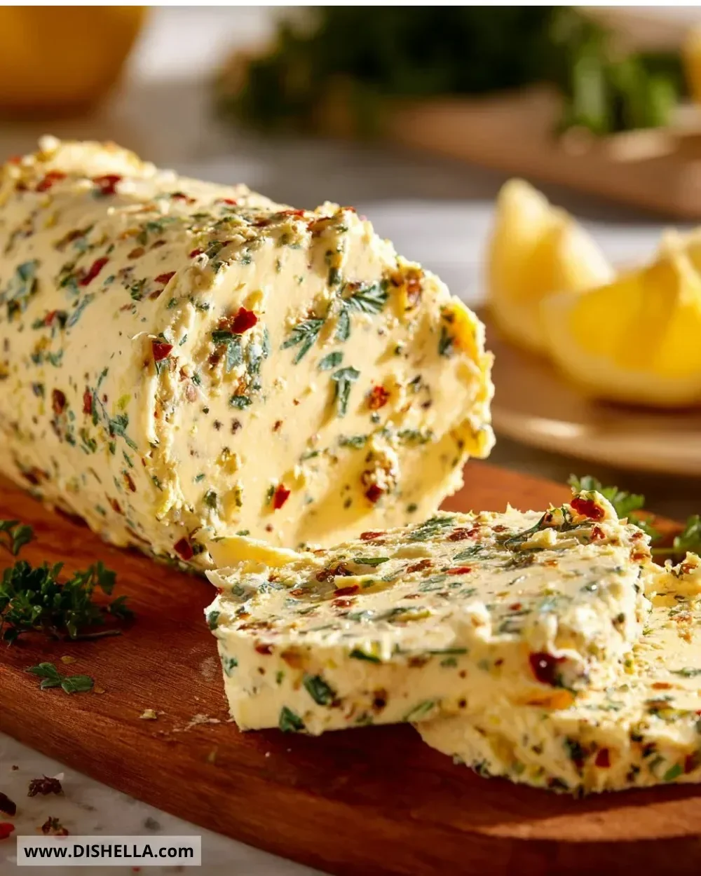 Delicious cowboy butter spread with herbs and spices on grilled steak