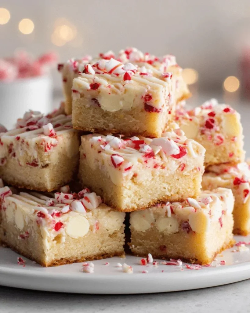 Delicious white chocolate cookie bars on a rustic wooden table.