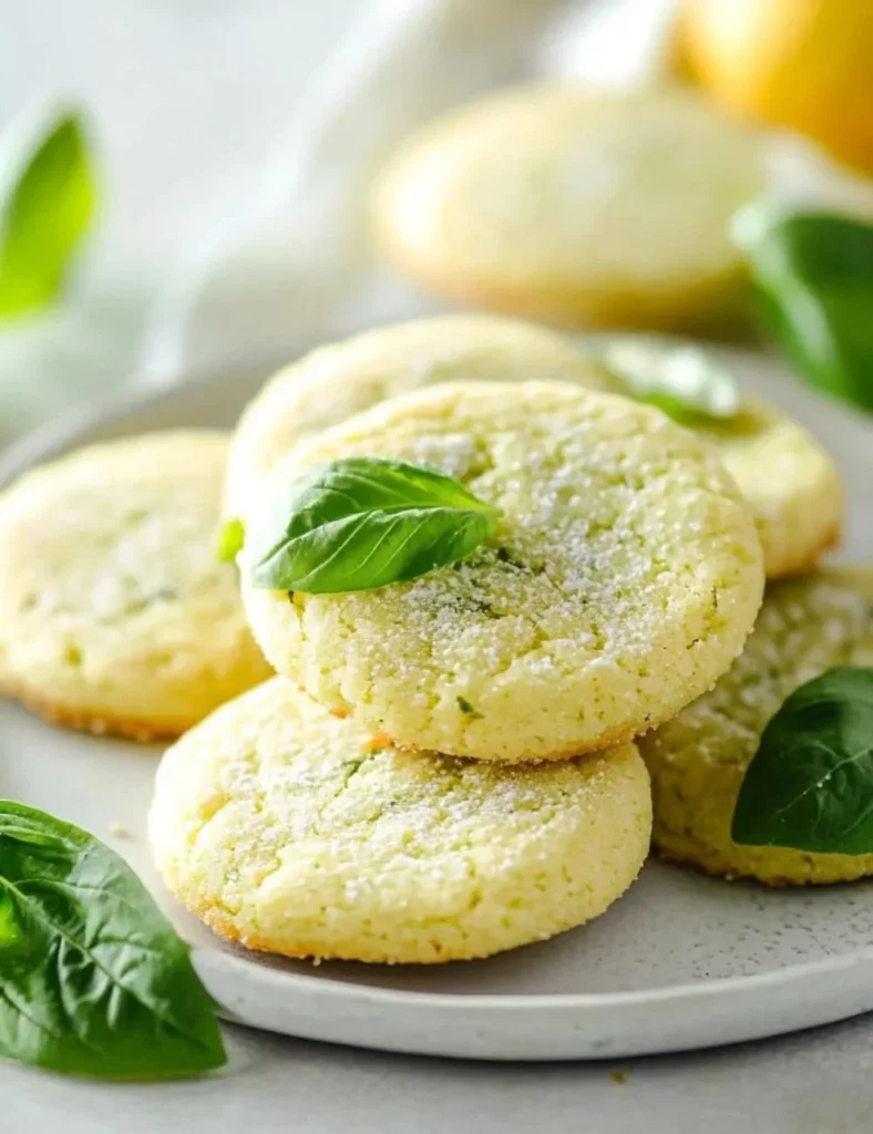 Freshly baked zesty lemon basil cookies on a cooling rack