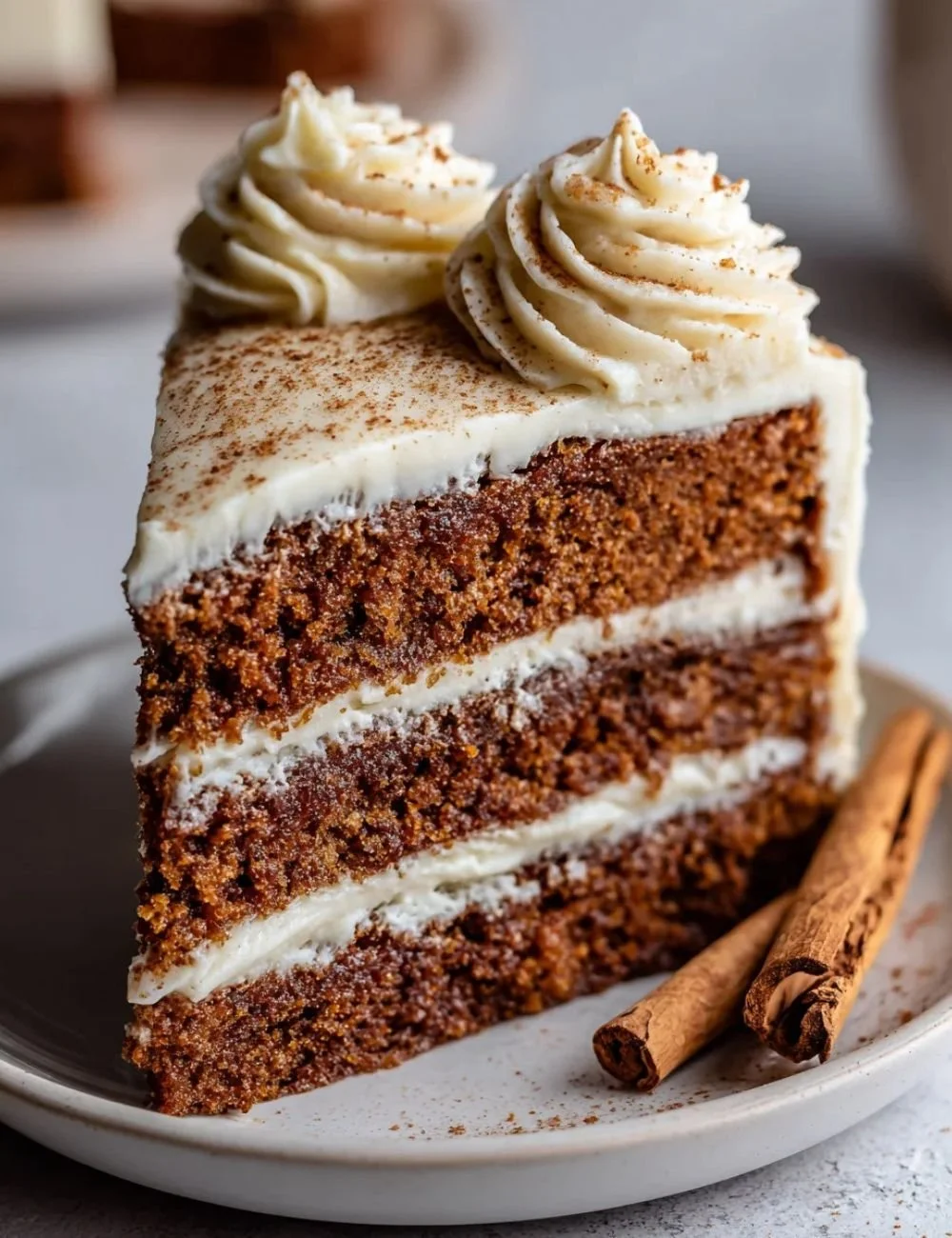 Delicious Christmas spice cake with eggnog buttercream frosting.