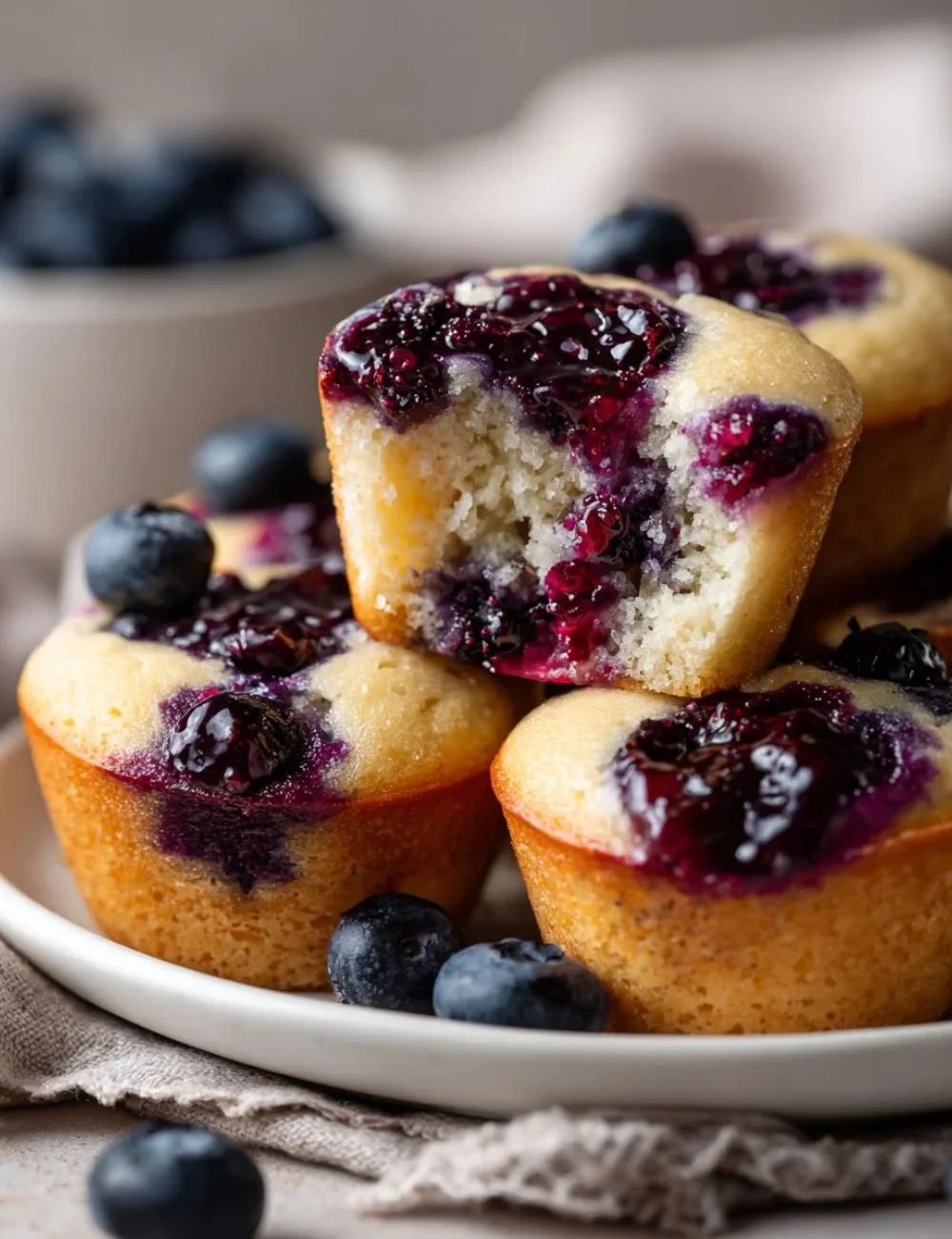Blueberry Lemon Cottage Cheese Bites on a plate with fresh blueberries