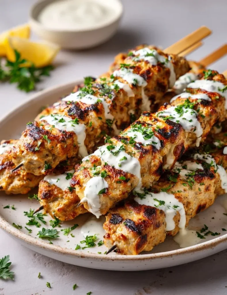 Succulent Chicken Kofta served with creamy garlic yogurt sauce