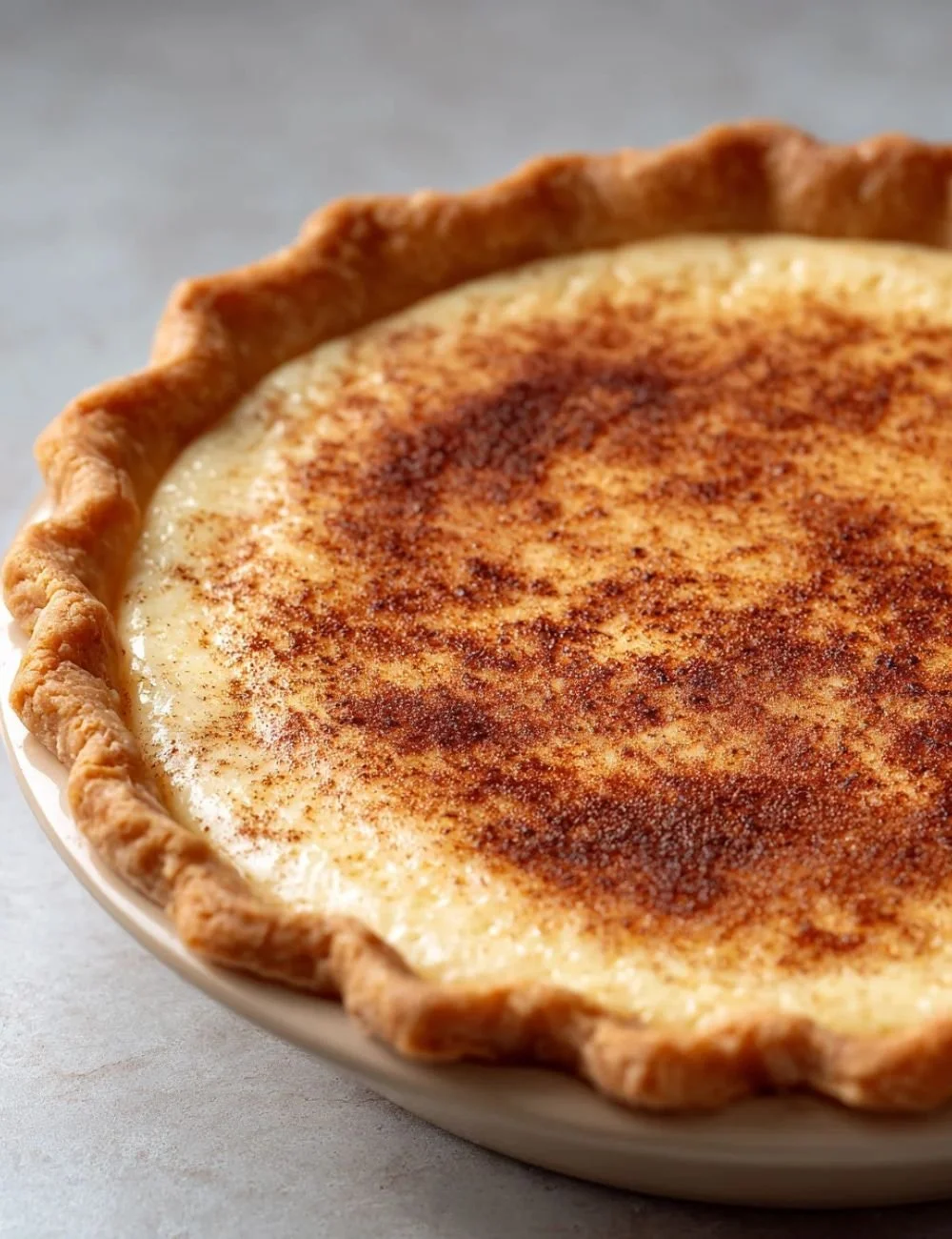 Delicious Christmas Eve cinnamon-vanilla custard pie ready to serve.