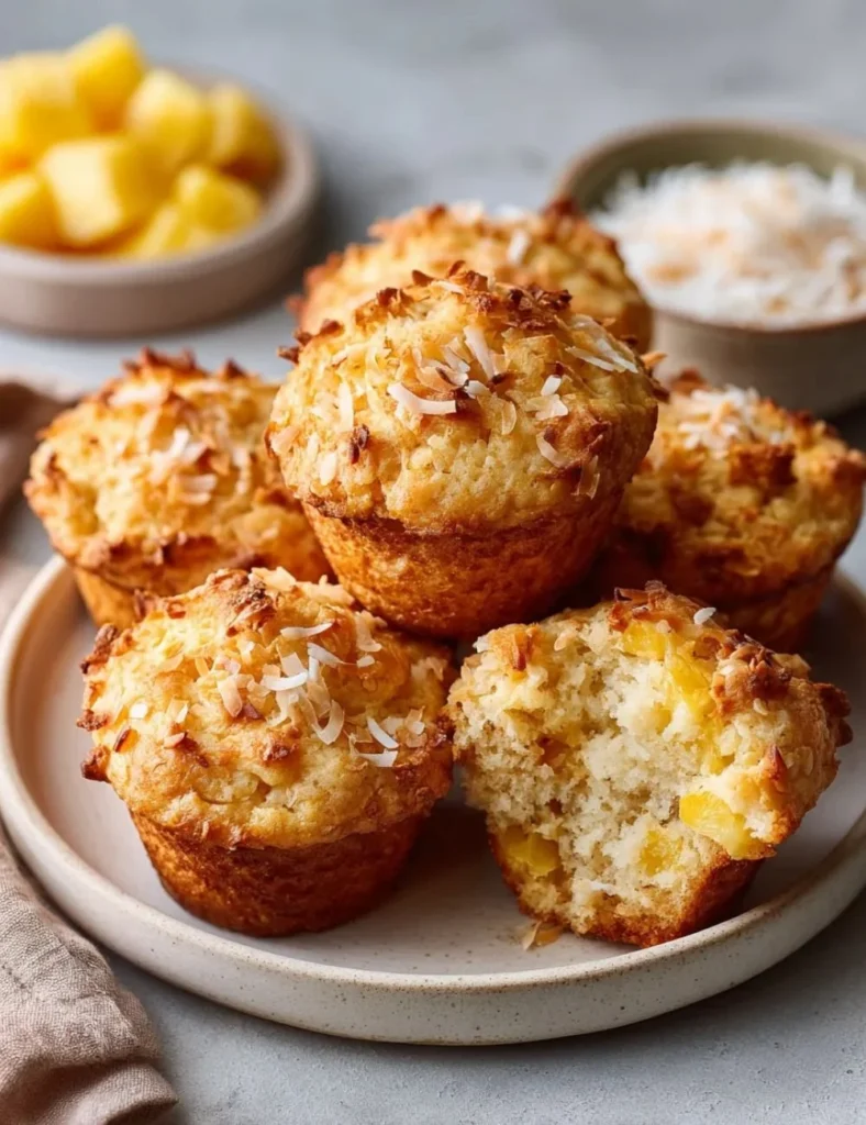 Cottage Cheese Pineapple Coconut Muffins fresh out of the oven