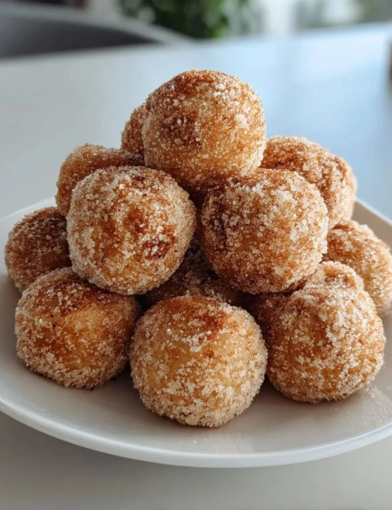 Delicious homemade banana donut holes dusted with sugar on a plate