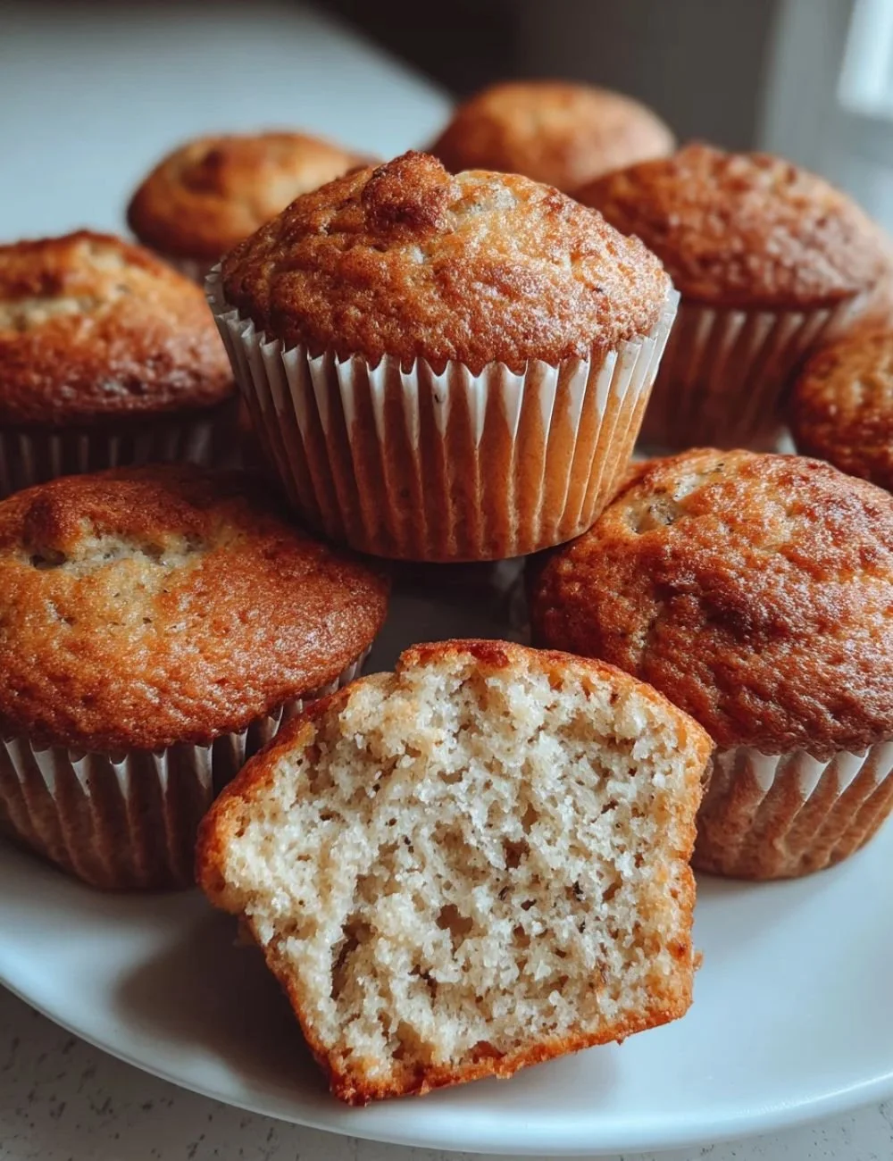 Delicious low calorie Greek yogurt banana muffins fresh out of the oven