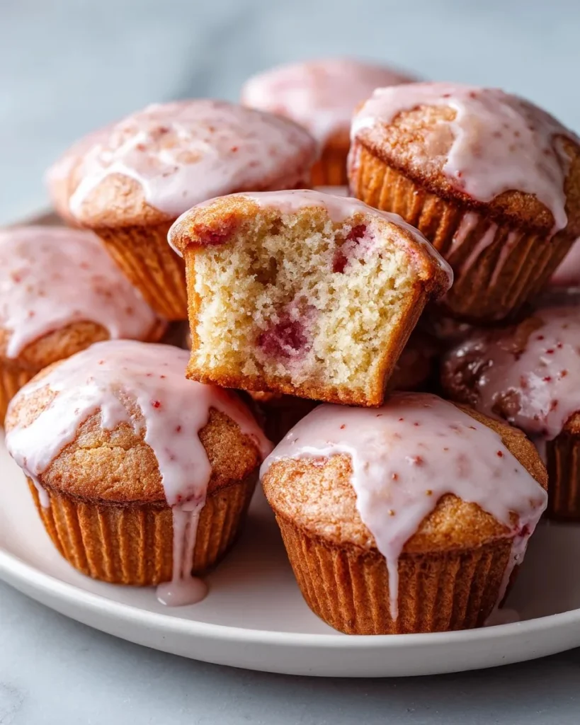 Freshly baked delicious strawberry muffins with vibrant berries on top