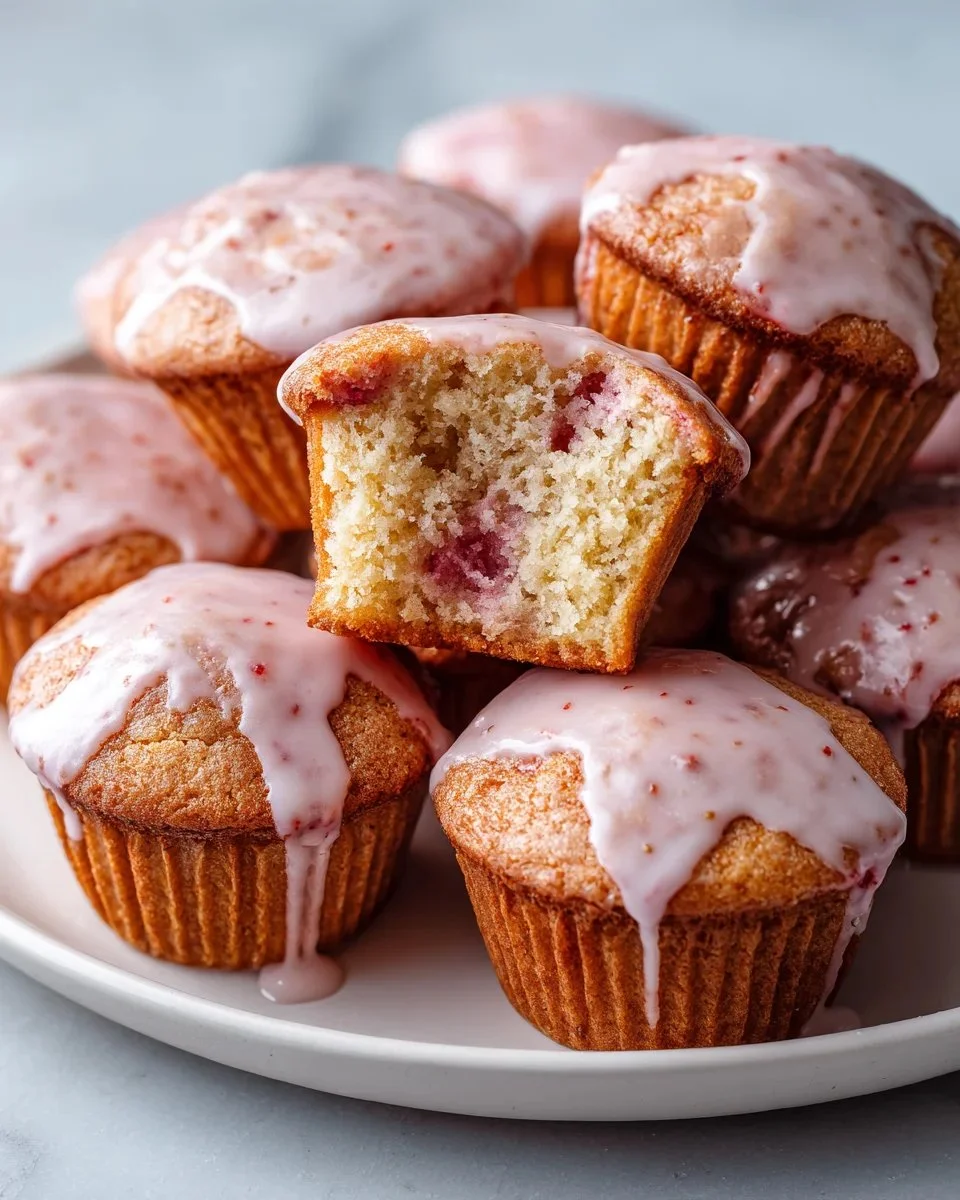 Freshly baked delicious strawberry muffins with vibrant berries on top