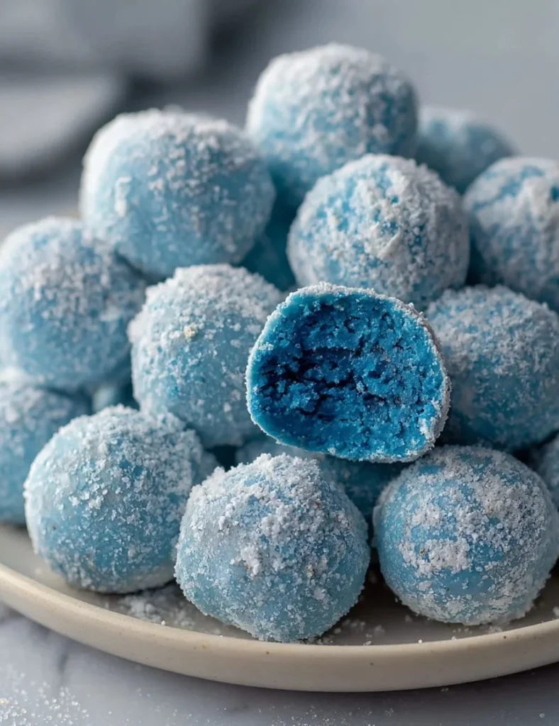Easy blue Christmas truffles decorated for the holiday season