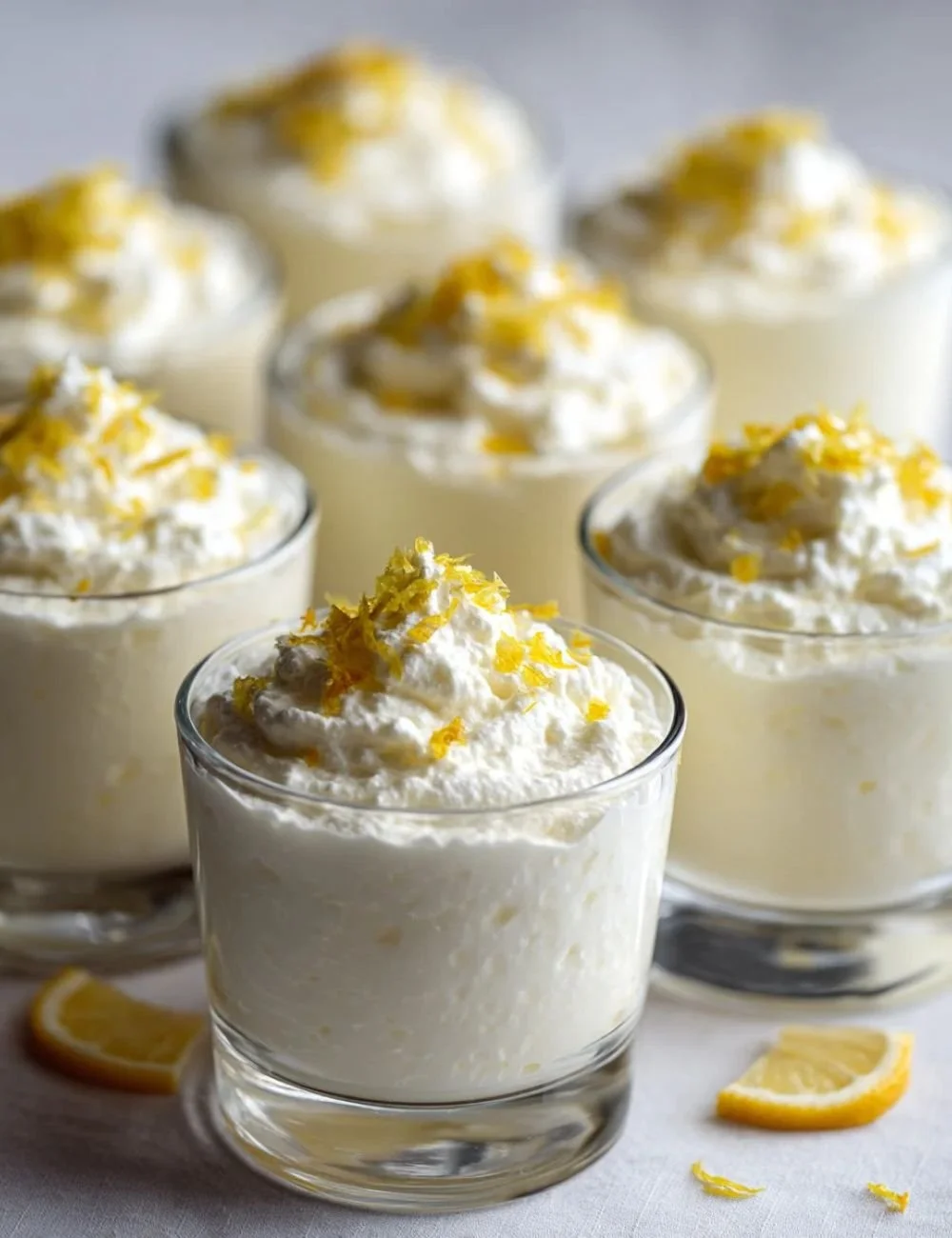 Creamy easy cottage cheese lemon mousse in a dessert bowl