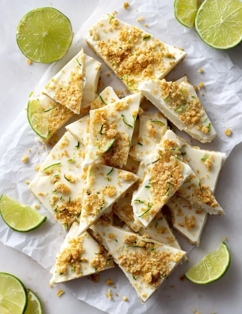 Delicious Key Lime Pie Yogurt Bark topped with lime zest and yogurt
