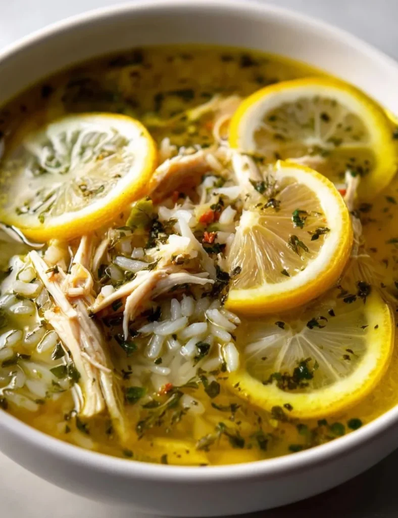 Delicious Lemon Ginger Turmeric Chicken Soup served in a bowl