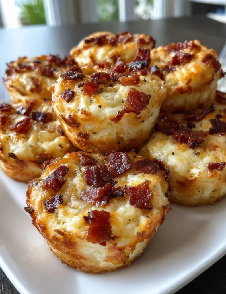 Maple Beef Bacon Pancake Muffins on a plate with syrup drizzle