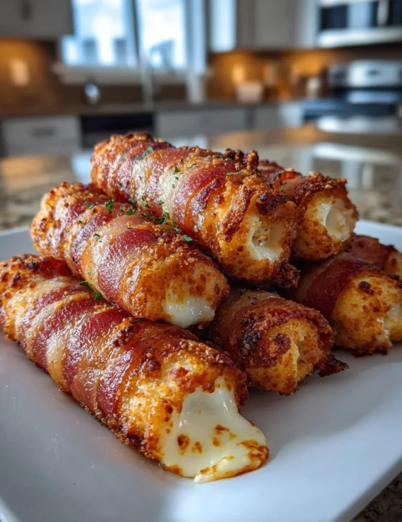 Nashville hot beef bacon mozzarella sticks, crispy and spicy appetizer