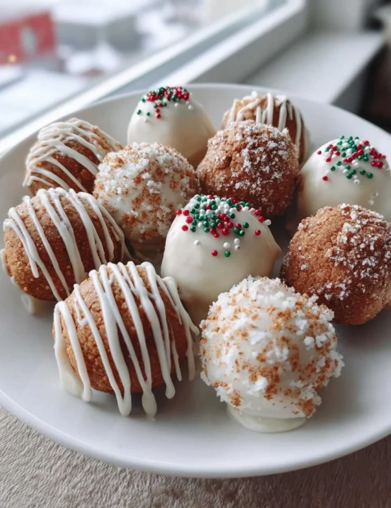 Delicious no-bake gingerbread truffles decorated for the holidays