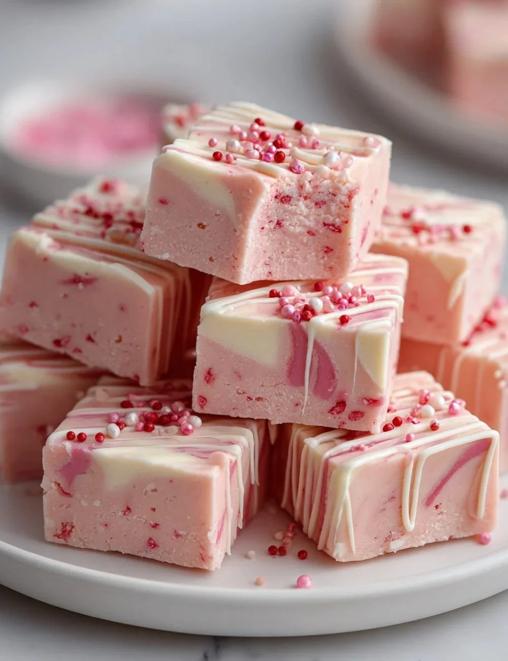 Delicious non-alcoholic sugar cookie fudge served on a festive Valentine's Day plate