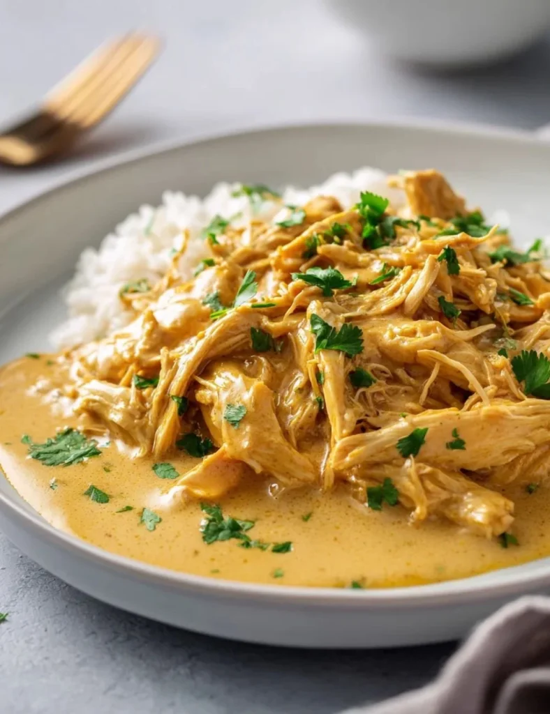 Slow Cooker Basil Chicken Curry with coconut milk in a bowl