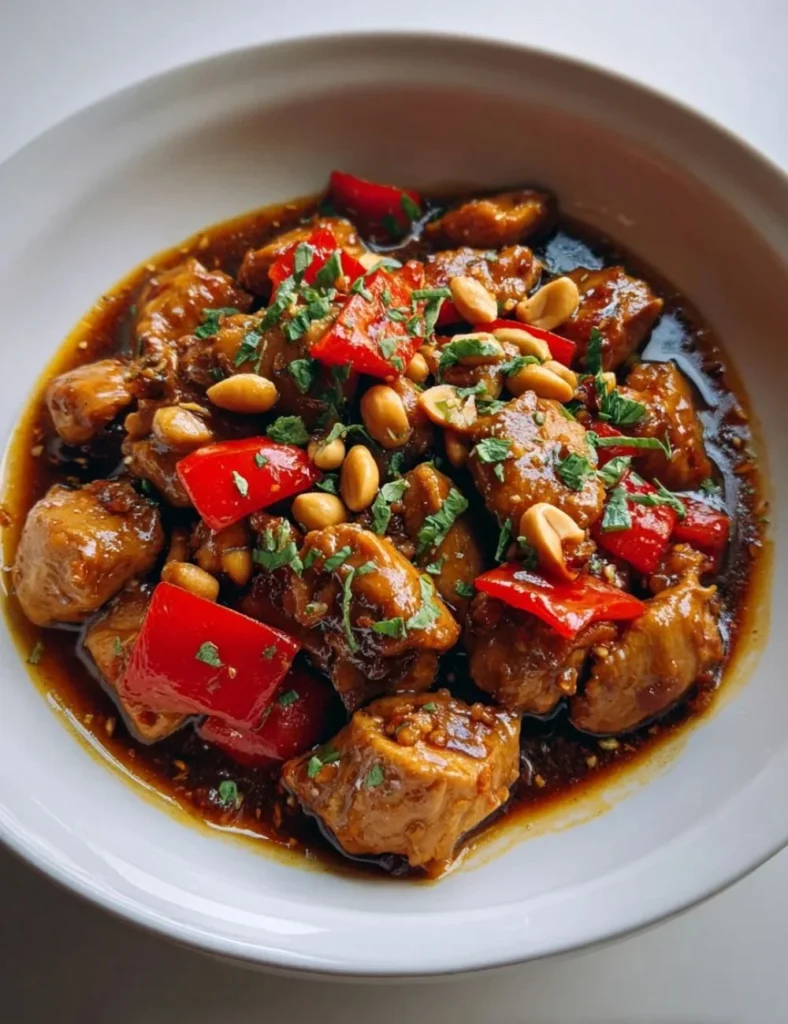 Slow Cooker Kung Pao Chicken with vibrant vegetables and aromatic spices