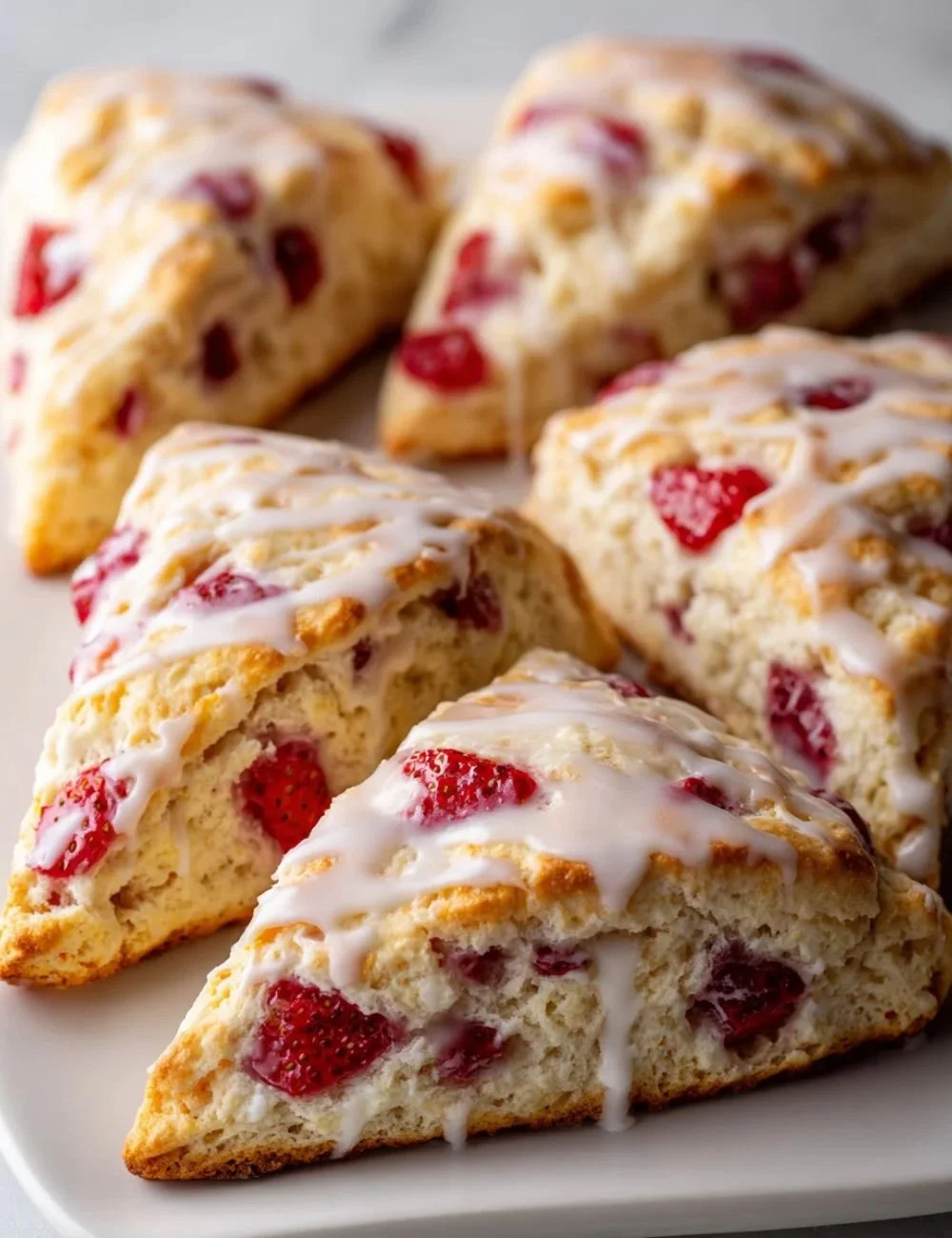 Fresh strawberries and cream scones on a plate