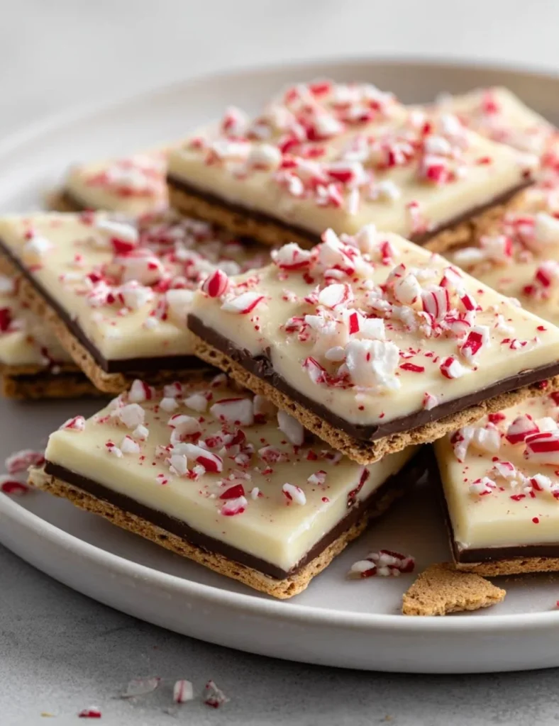A plate of white chocolate no bake festive candy decorated with festive toppings