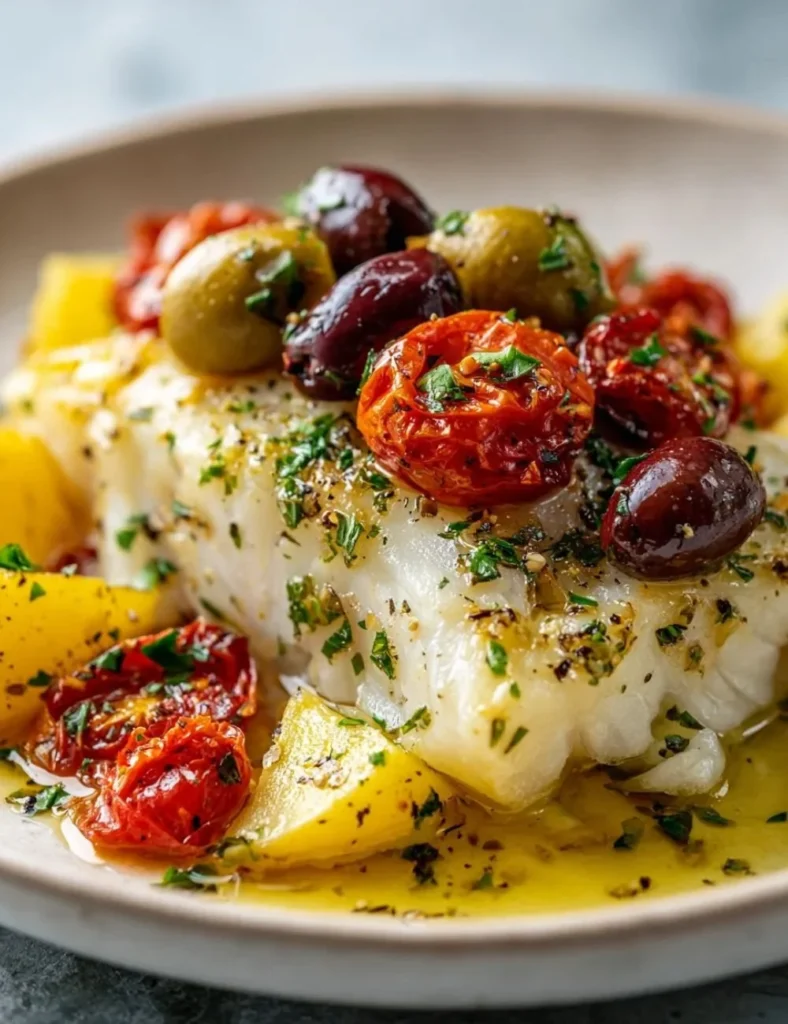 Deliciously baked white fish served with lemon and herbs.