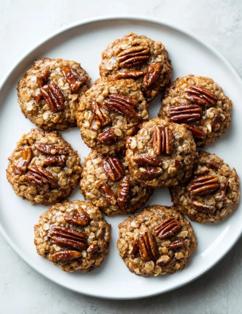 Bakery Style Pecan Pie Oatmeal Cookies on a decorative plate