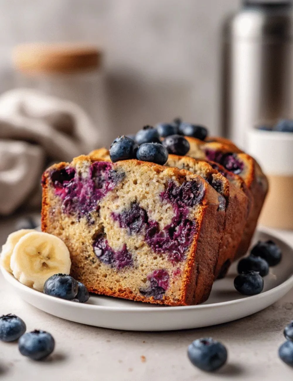Blueberry Banana Protein Loaf - moist and healthy snack packed with protein