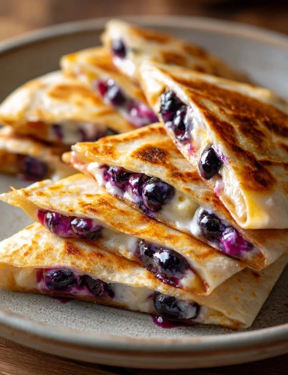 Delicious blueberry breakfast quesadilla with melted cheese and fresh blueberries