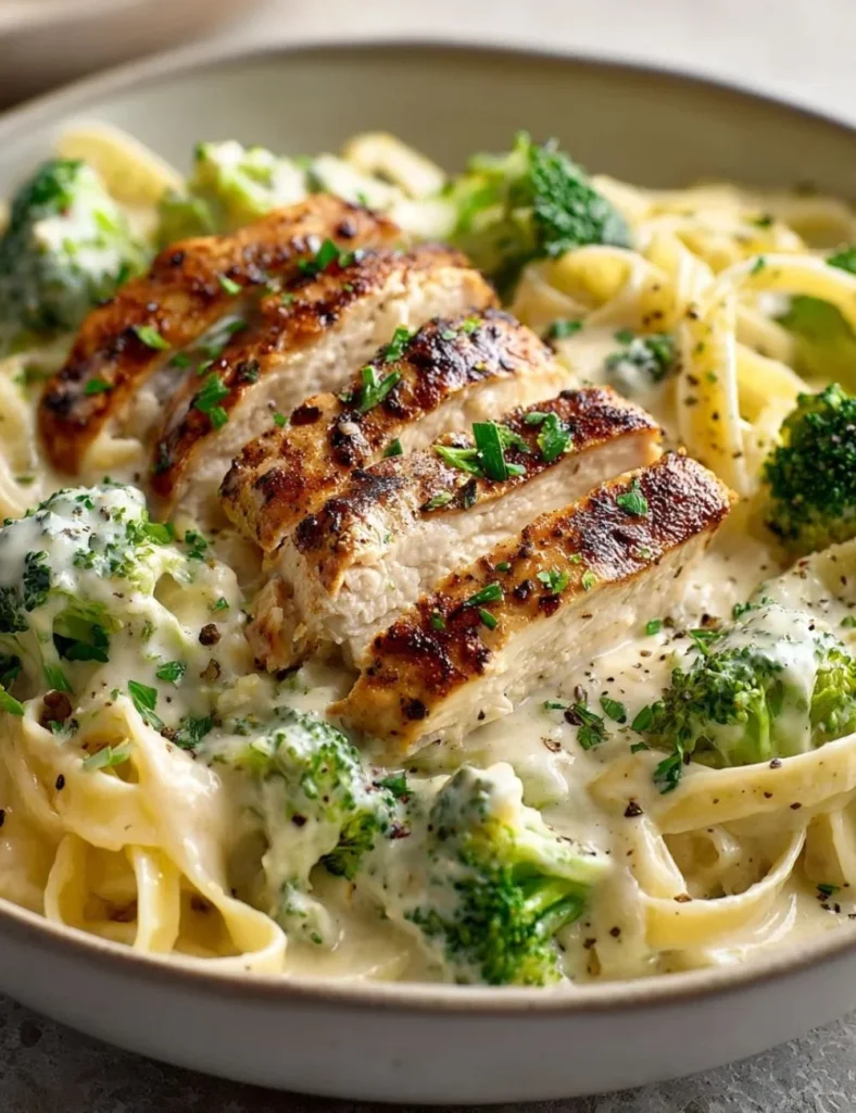Creamy Cajun Chicken and Broccoli Alfredo pasta dish