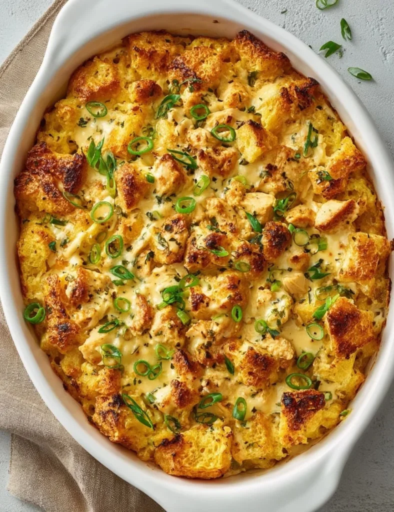 Delicious Chicken and Waffles Casserole featuring crispy chicken and fluffy waffles