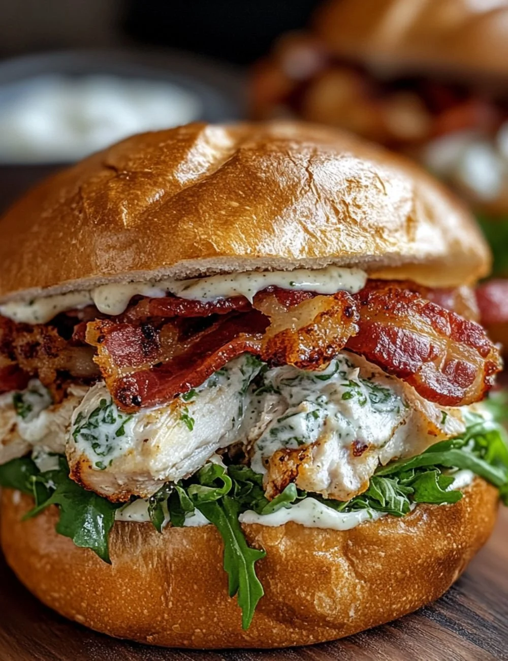 Chopped Chicken Bacon Ranch Sandwich with crispy bacon and fresh ingredients