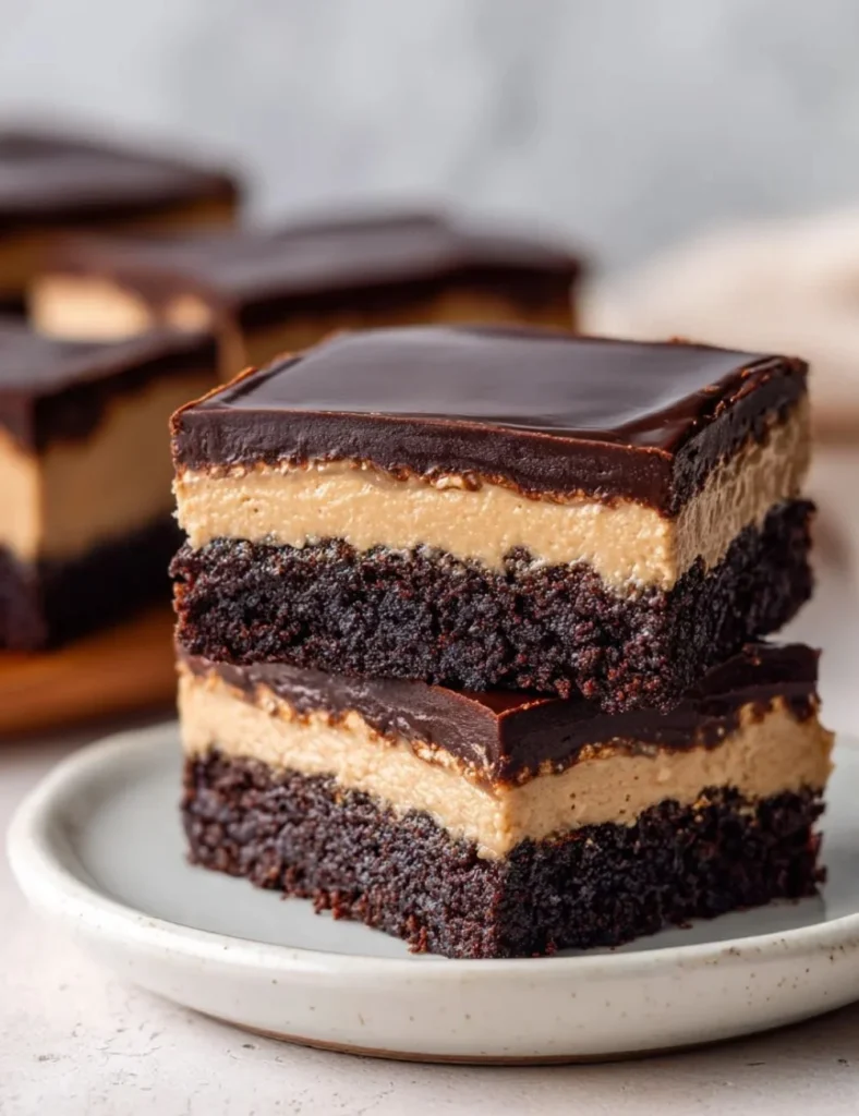 Delicious coffee cream brownies topped with a rich coffee drizzle