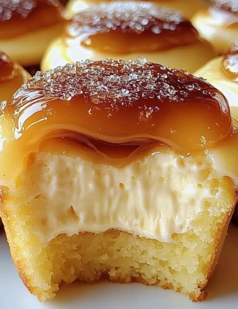 Crème Brûlée Cheesecake Cupcakes topped with caramelized sugar crust