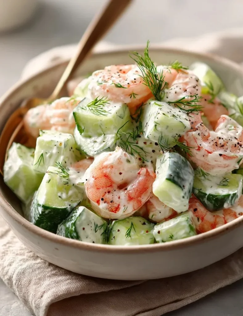 Delicious Cucumber Shrimp Salad with fresh ingredients and vibrant colors.