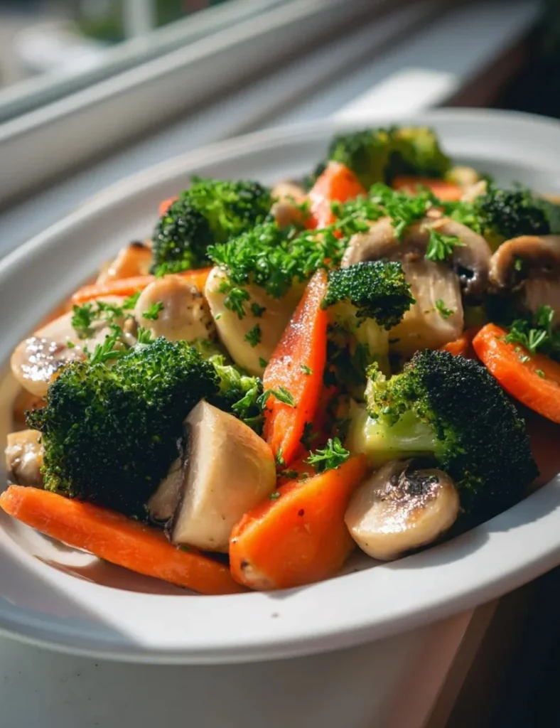 Garlic butter veggie medley featuring colorful sautéed vegetables.
