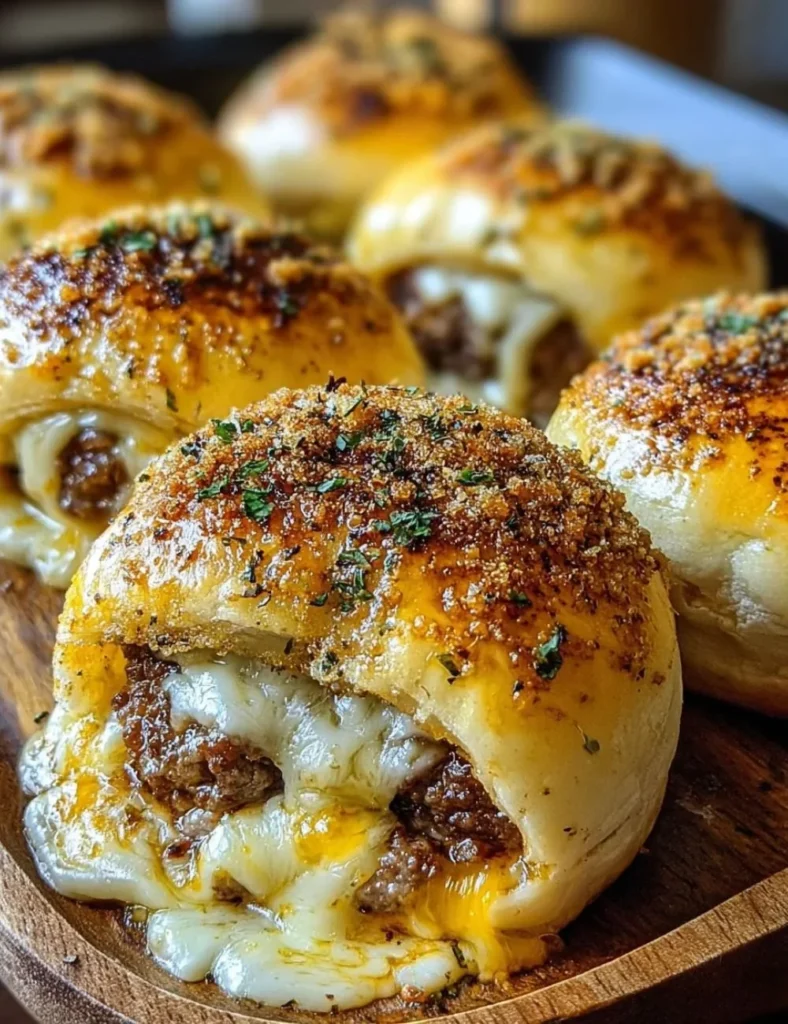 Garlic Parmesan Cheeseburger Bombs served on a platter