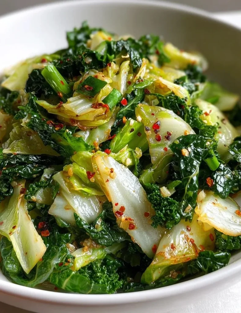 Garlic sautéed cabbage cooked with non-alcoholic ale in a skillet