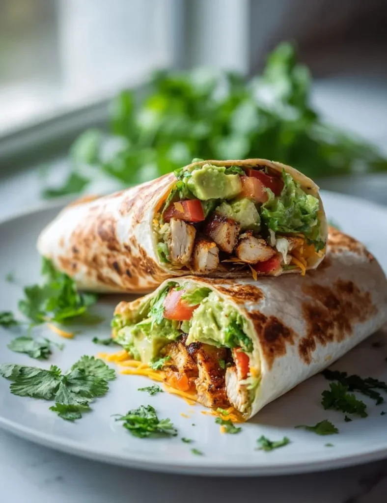 Healthy Chicken Crunch Wrap with fresh ingredients and crispy texture