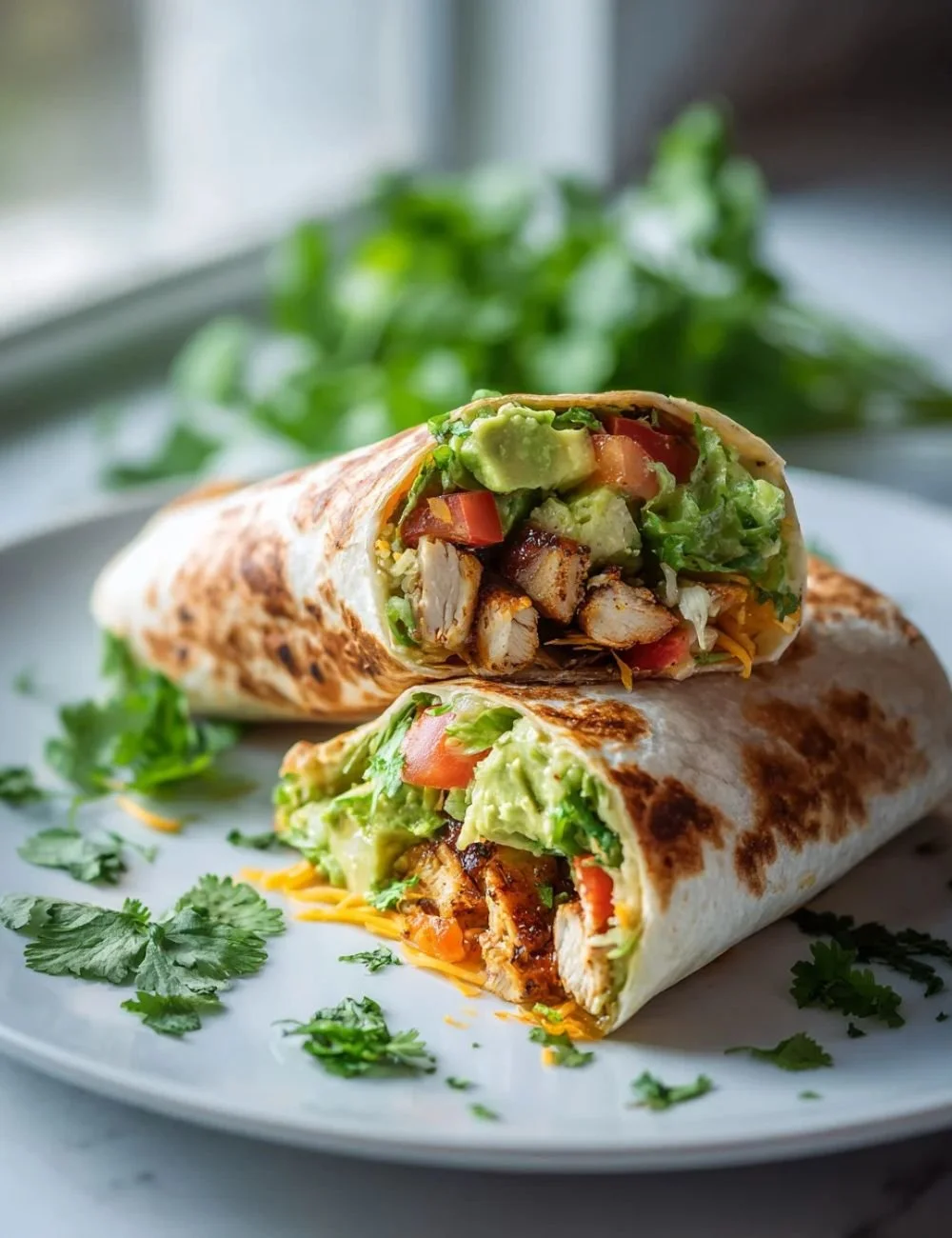Healthy Chicken Crunch Wrap with fresh ingredients and crispy texture