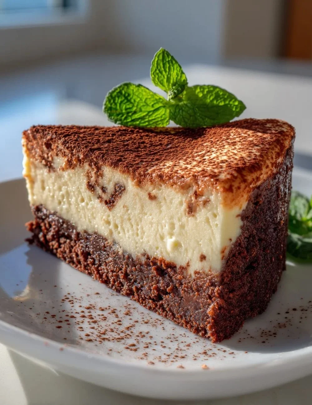 High Protein Cottage Cheese Cheesecake Brownies with chocolate topping