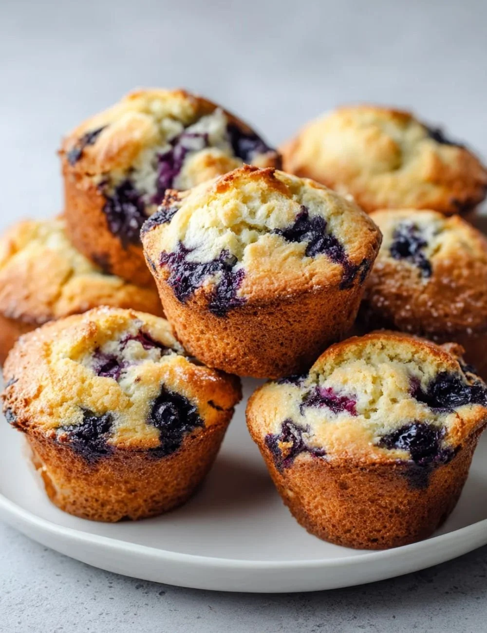 Freshly baked Keto Blueberry Muffins on a wooden table