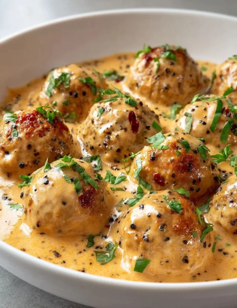 Marry Me Chicken Meatballs served in a rich creamy sauce