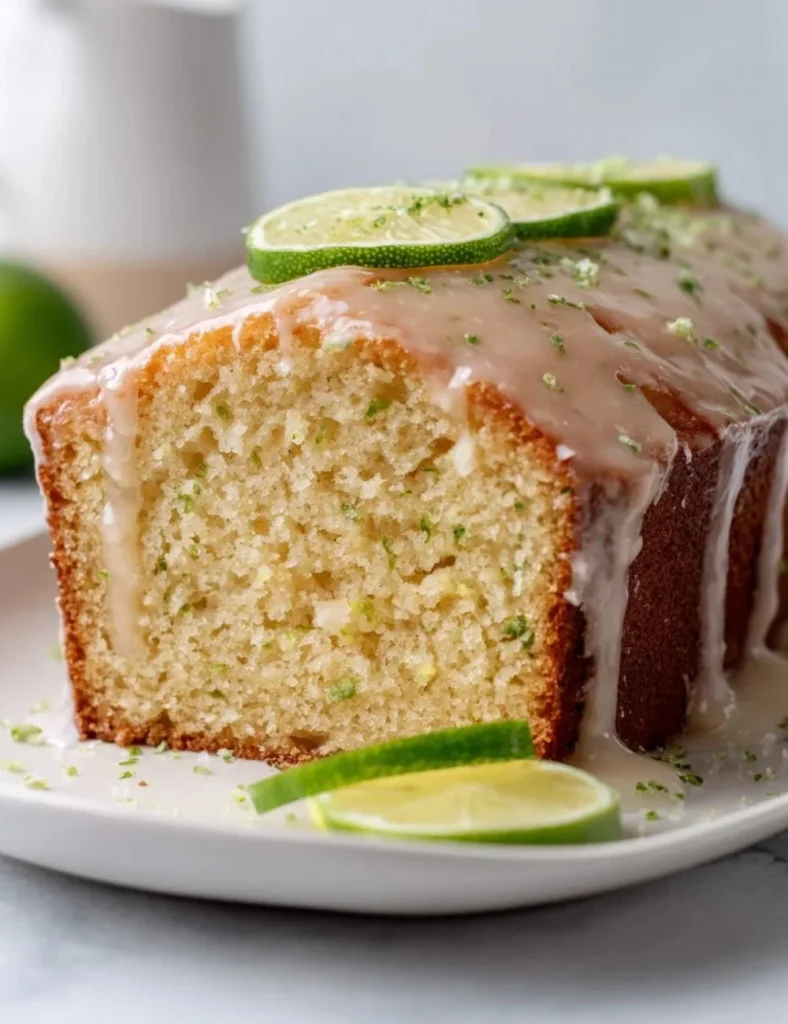 Moist tangy key lime pound cake topped with zesty lime glaze