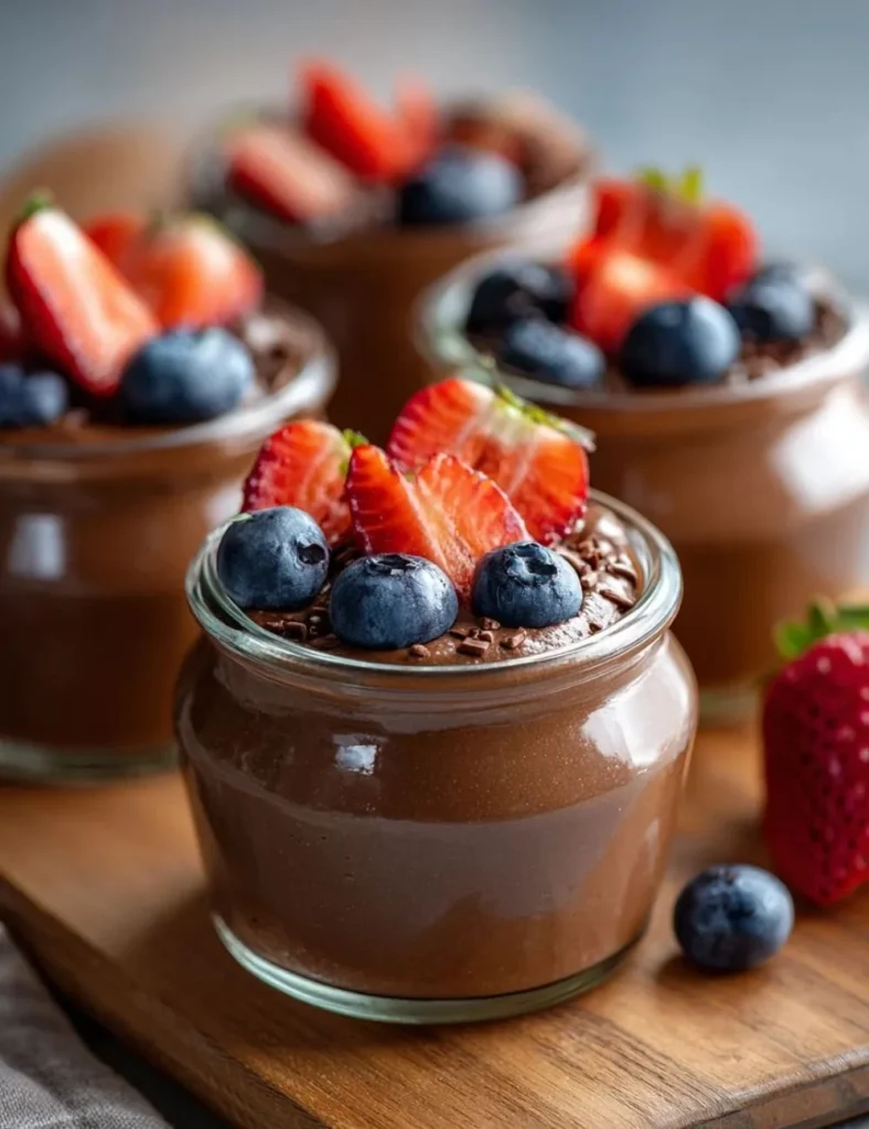 Delicious bowls of protein pudding topped with fruits and nuts